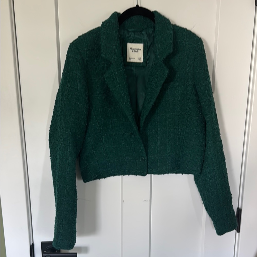 Abercrombie & Fitch Dark Green Cropped Tweed Blazer